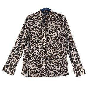 Jones New York Signature Size L Button Front Top Leopard Print Long Sleeve Thin